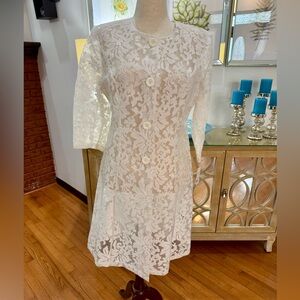 Leslie Fay Floral Lace Overcoat- Ivory